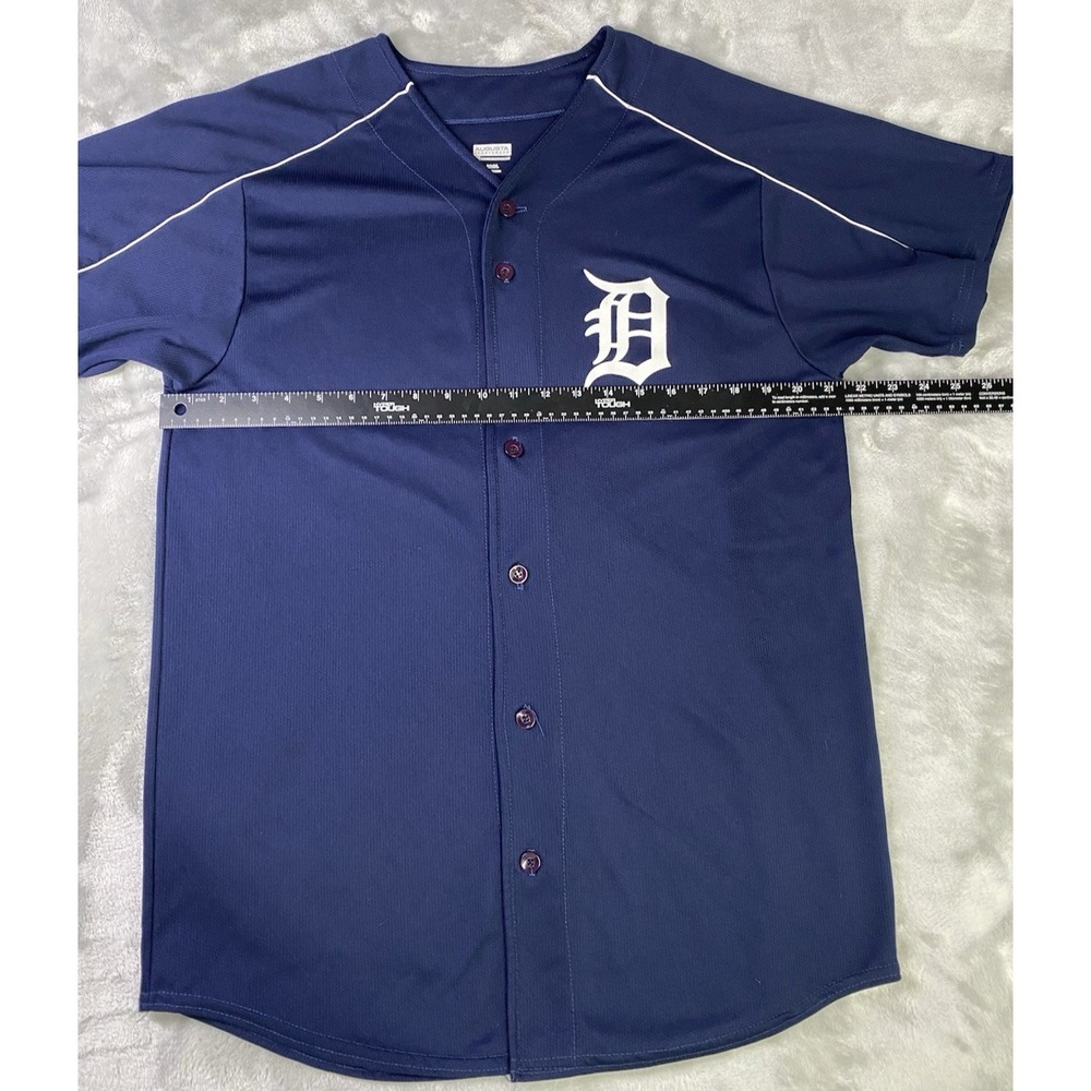 Augusta Baseball Jersey Mens L Navy Blue Detroit Tigers Style Button Up #9 - Picture 3 of 6